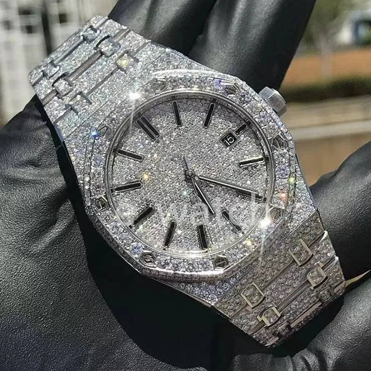 Montre de luxe en diamant moissanite glacée pour hommes, montre de créateur pour hommes, montre de haute qualité, mouvement automatique, montres Orologio. Montre de luxe l22