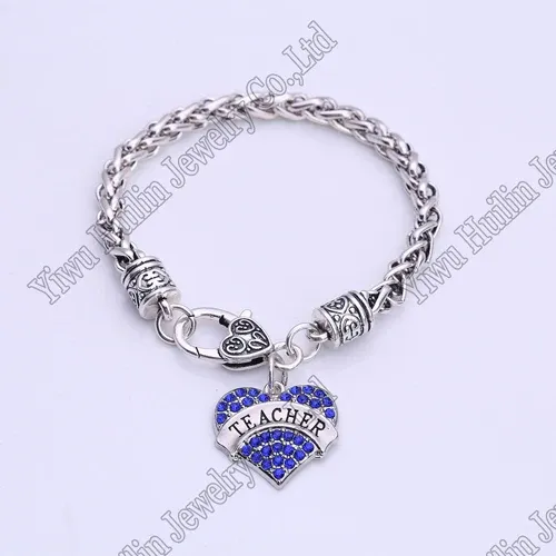 Charme pulseiras coração cristal professor/doce 16 /tam joias pulseira família irmã amor presentes para meninas