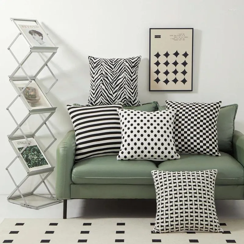 Kudde modern enkel stil täckning 45x45 cm svartvit geometriska randiga dekorativa kuddar hemmakontor soffa stol kuddväska