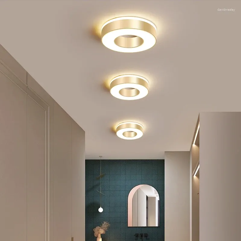 Luzes de teto modernas led luz dourada para sala estar corredor varanda foyer lustre redondo lâmpada decoração para casa luminárias