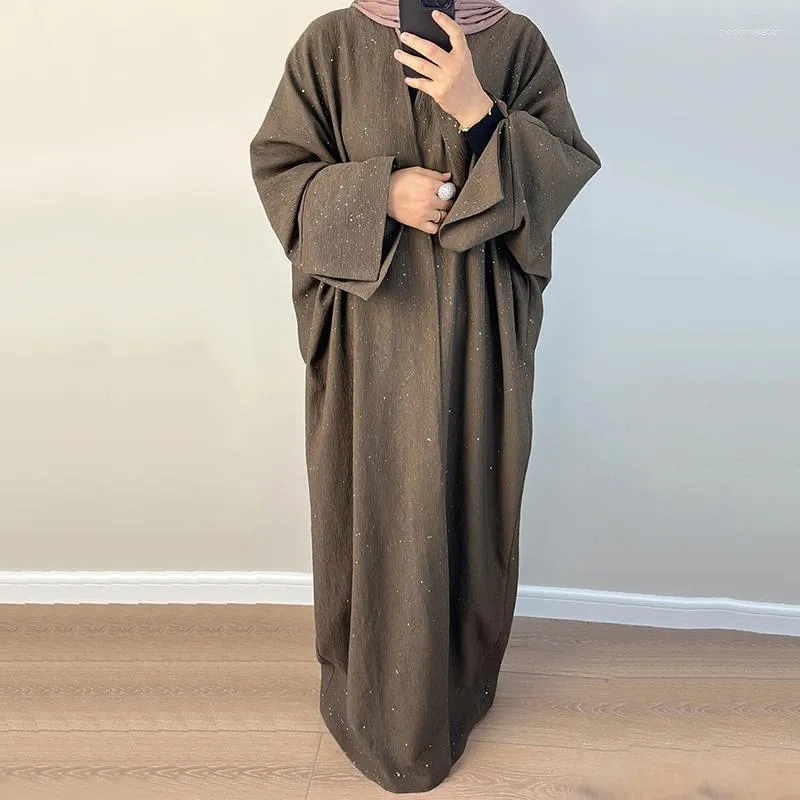 L'abbigliamento etnico arriva in autunno inverno con maniche a kimono con cardigan islamico glitterato Abito da donna musulmana Abaya aperto di alta qualità
