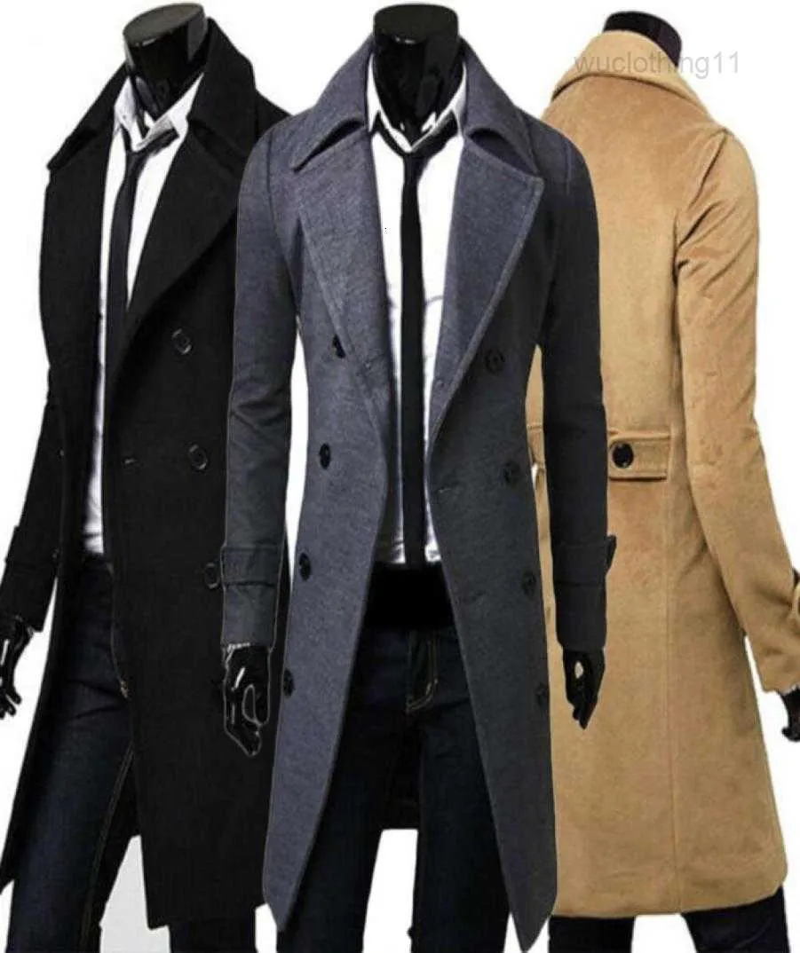 Trench-Coat pour hommes, manteau chaud et épais, veste en laine, caban Long, pardessus, 2023