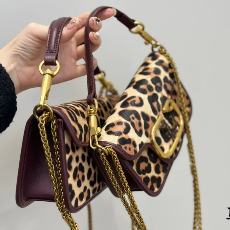 Outono e inverno leopardo impressão cavalo cabelo couro valen loco corrente saco designer sacos de ombro luxo mulheres crossbody saco lona glitter cinta bolsa