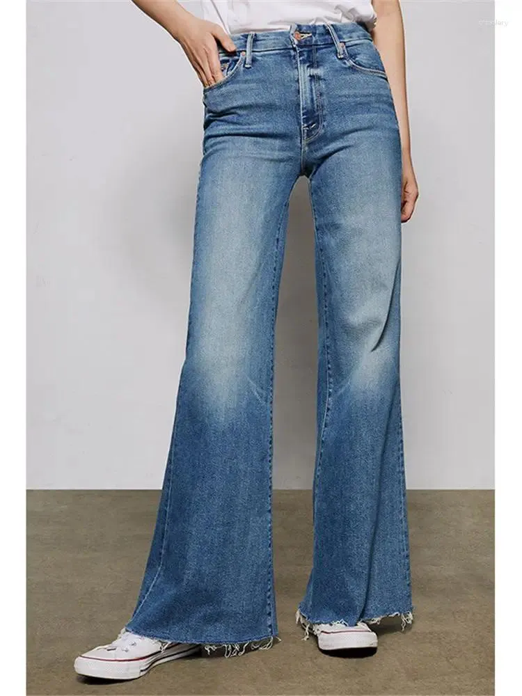 Jeans pour femmes Femmes Mode Loose Fit Large Jambe 2023 Printemps / Été Dames Tassel Edge Long Denim Pantalon