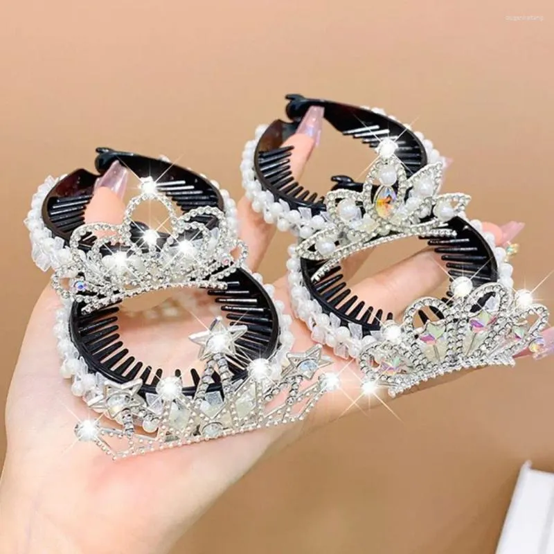 Hair Accessories Kids Headwear Princess Pearl Lovely Crystal Claw High Ponytail Fixed Artifact Children's Crown Bun Clip Crab