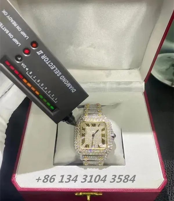 Out Diamond Moissanite Iced Designer Mens Watch for Men Wysokiej jakości automatyczny ruch Montre zegarki Orologio. Montre 44975 ES 409