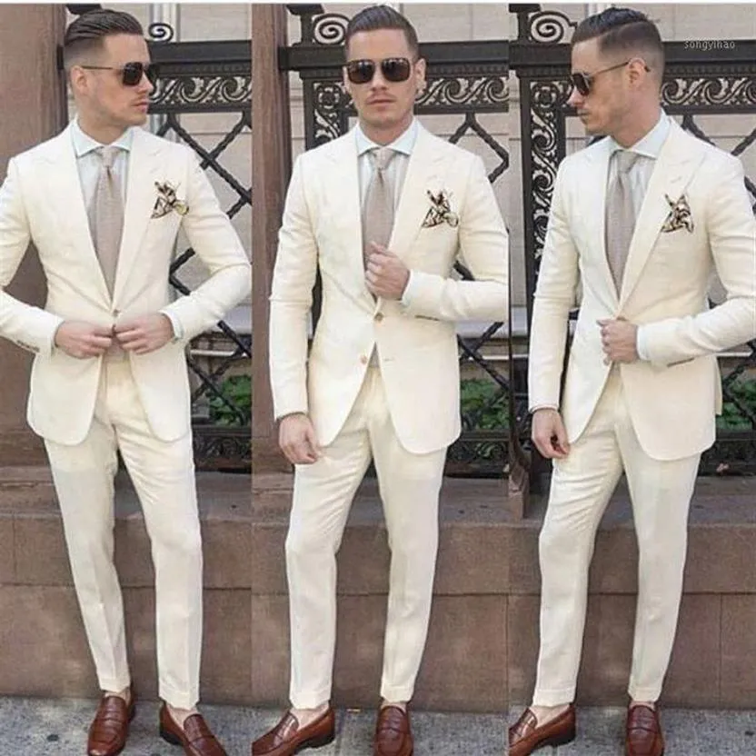 Garnitury męskie Blazers Beige Blazer Pants Design Men Suit Groom Tuxedo Slim Fit Dwa kawałki Niestandardowe wesele Blazer1313y