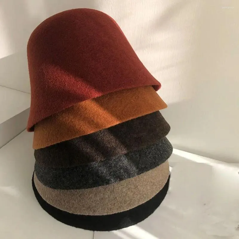 Шляпы с широкими полями, однотонная шляпа-ведро, зимняя теплая шерстяная панама в форме колокольчика, женская кепка