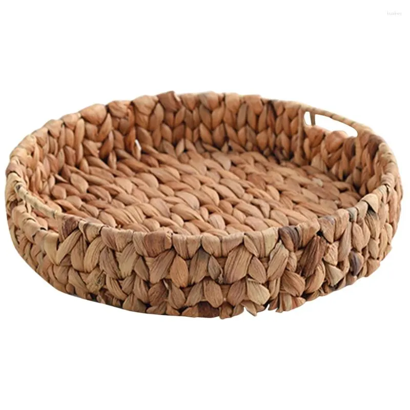 Dinnerware Sets Crafts Woven Fruit Basket Office Round Tray Snack Serving Water Hyacinth Toy Organizer