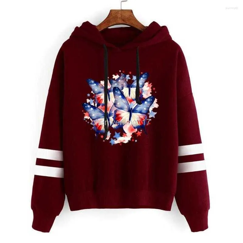 Q231 Sweats à capuche pour femmes Aquarelle Papillon Graphique Sweat à capuche 4 juillet Printemps Sweat-shirt Amérique Tendance Vêtements Esthétique Femmes Streetwear MS4P