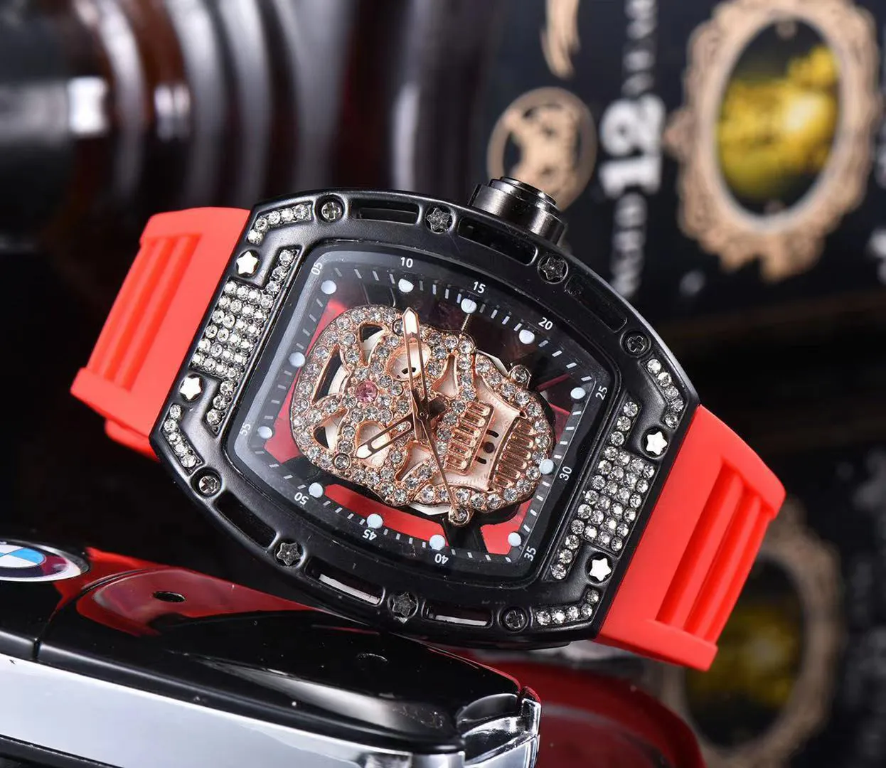 High Grade Fully Automatic Men's Quartz Watches Silicone Strap Hollow Waterproof Calendar Quartz Watch For Men's