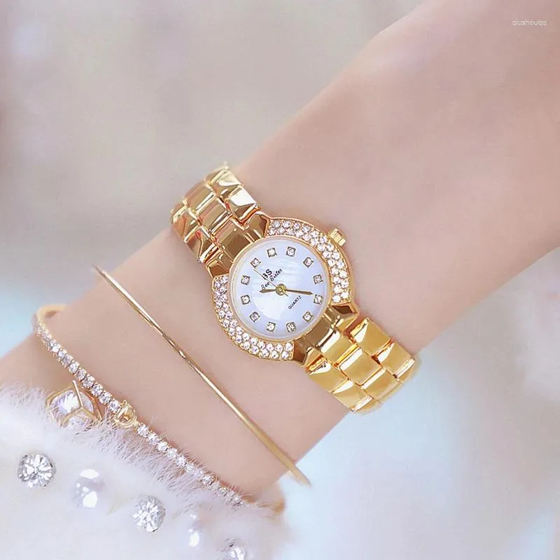 Armbandsur toppklänning kvinnor titta på guld handled kvarts strass damer klockor kvinnliga klock bayan kol saati