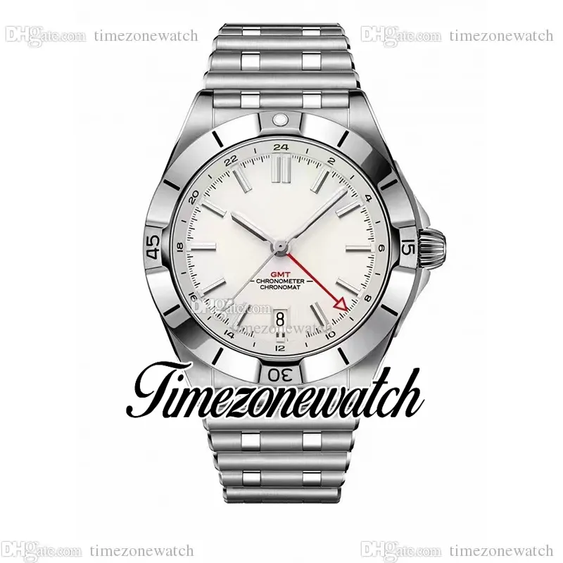 43mm B01 A32398101A1A1 GMT Montre automatique pour hommes Cadran blanc Marqueurs de bâton Bracelet en acier inoxydable Hommes Nouvelles montres Timezonewatch C147c