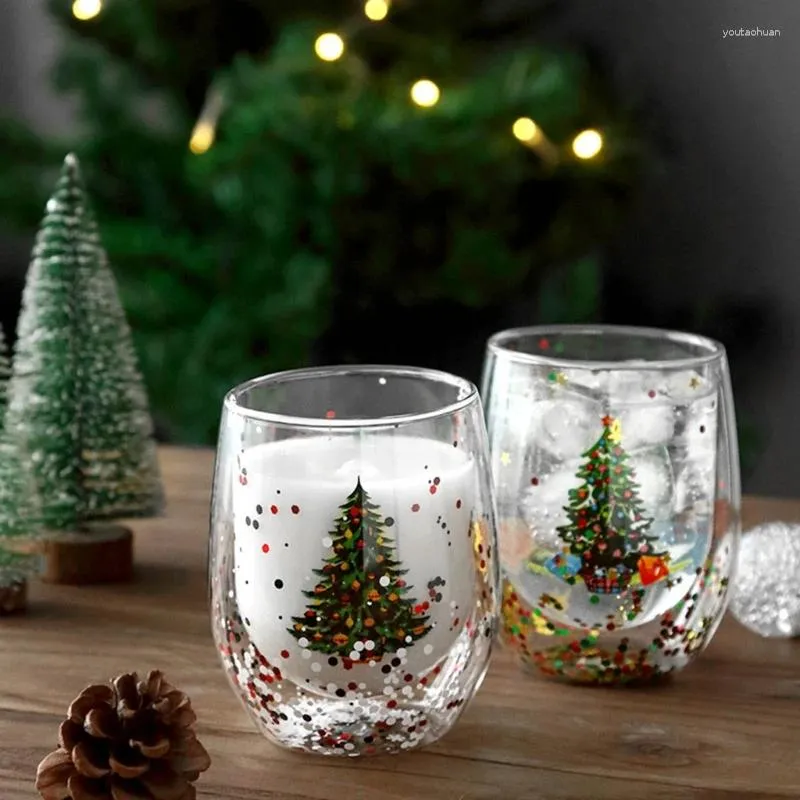 ワイングラスティーカップキラキラスパンコールを飲むグリップグリップクリスマスツリーミルクガラスギフトドロップ