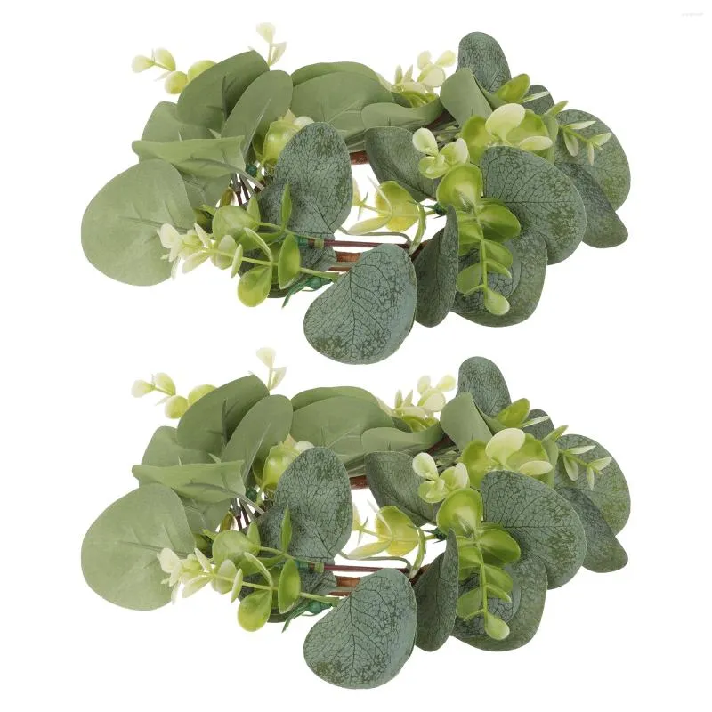 장식용 꽃 2 pcs 반지 야외 테이블 장식 화환 유리 티 파티 장식용 플라스틱 매달려 녹색 잎
