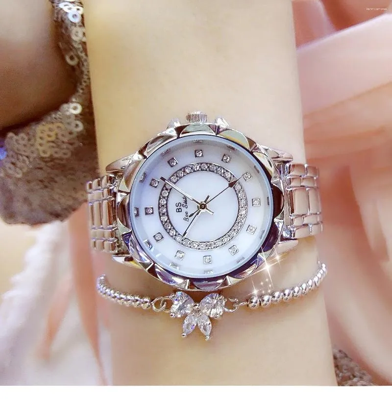 Wristwatches Women's Light Luxury Flower Set Diamond Wristwatch Fashion Elegant Waterproof Quartz Watch Large Dial Clock Reloj V45