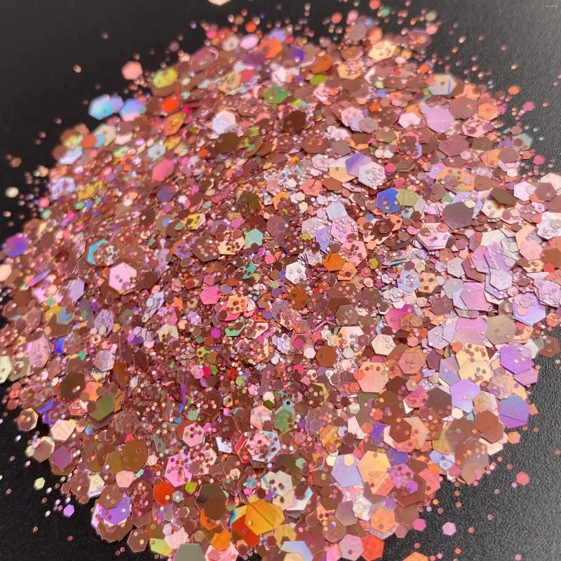 Glitter per unghie 50 g/borsa Rosa olografico con paillettes grosse in poliestere per il trucco del viso per il corpo per bicchieri artigianali da festival