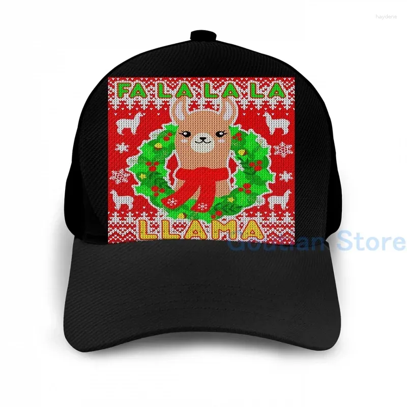 Ball Caps Fashion Christmas Fa la llama Ugly Sweater Cap Men Men Graphic Print Black Unisex Adult Hat