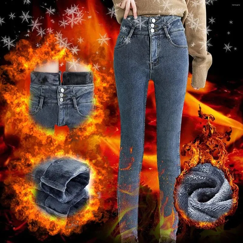 Damesleggings Dames Thermische Jeans Winter Sneeuw Warm Pluche Stretch Dame Skinny Dikker Studenten Denim Broek Fleece Moeder Bontbroek