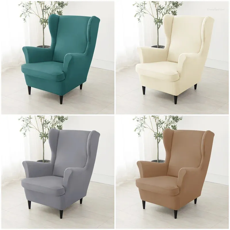 Chair Covers Stretch Spandex Wing Cover Solid Color Armchair Wingback Relax Sofa Slipcovers With Seat Cushion Case