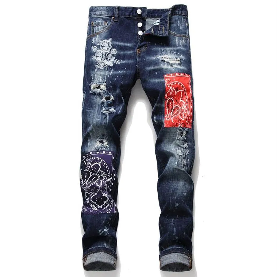 Único emblema dos homens preto fino ajuste jeans designer de moda magro lavado motocycle denim calças painéis hip hop biker calças 1062280u