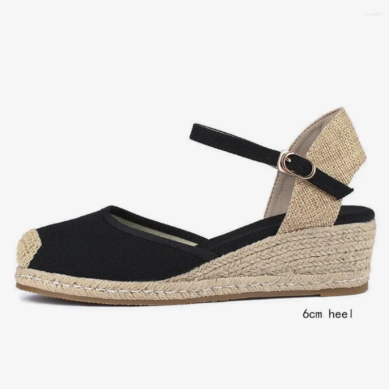 Sandales LIHUAMAO Elegance Toile Chaussures Compensées Femmes Espadrilles Talon Pompes Corde Semelle Confort Csaual Party