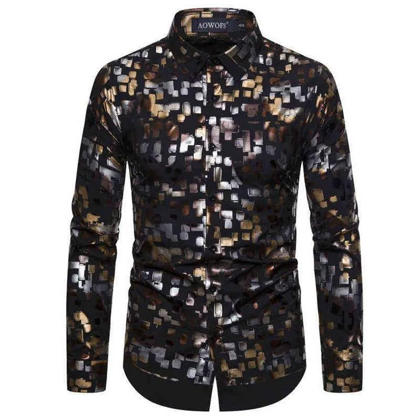 Blommor bronsande män skjorta lyx glänsande svarta mens klänning skjortor mode casual mens party skjortor dans prom tuxedo skjorta män xxl l2294w