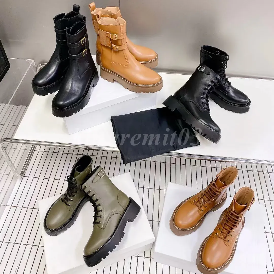 Dameslaarzen Designer BULKY LYRA Martin Boots Koe lederen gesp enkellaarsjes Count TRIOMBE Boot Buitenzool Glanzend leer Veterlaarzen