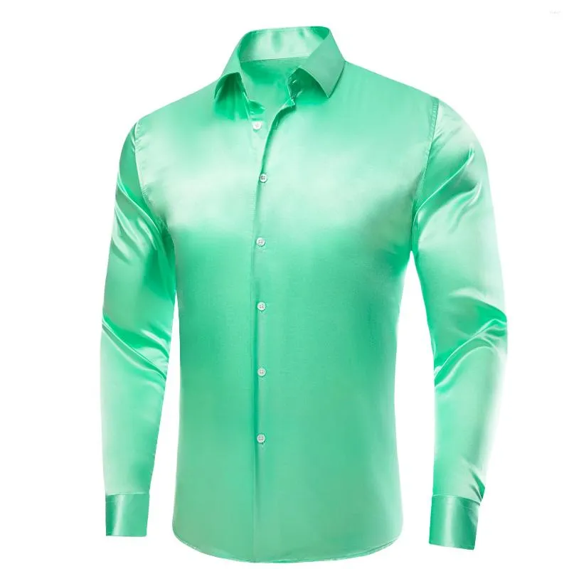 Camicie casual da uomo Cravatta alta Camicia elegante a maniche lunghe con risvolto verde menta chiaro in seta tinta unita Camicetta morbida per matrimoni formali maschili