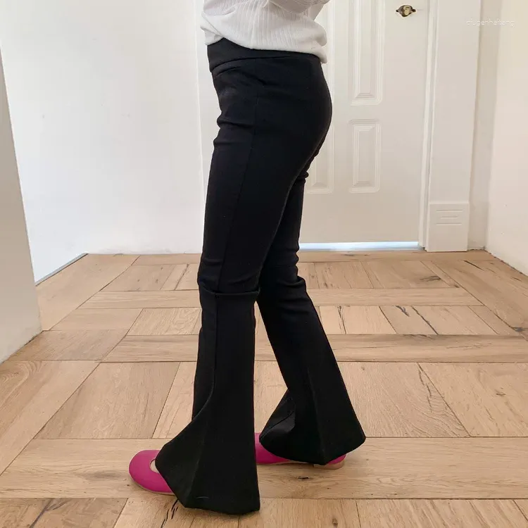 Trousers INS Children's Wear 2023 Spring Girls' Tight Flare Pants Women's Treasure Slim Fit Black Horseshoe