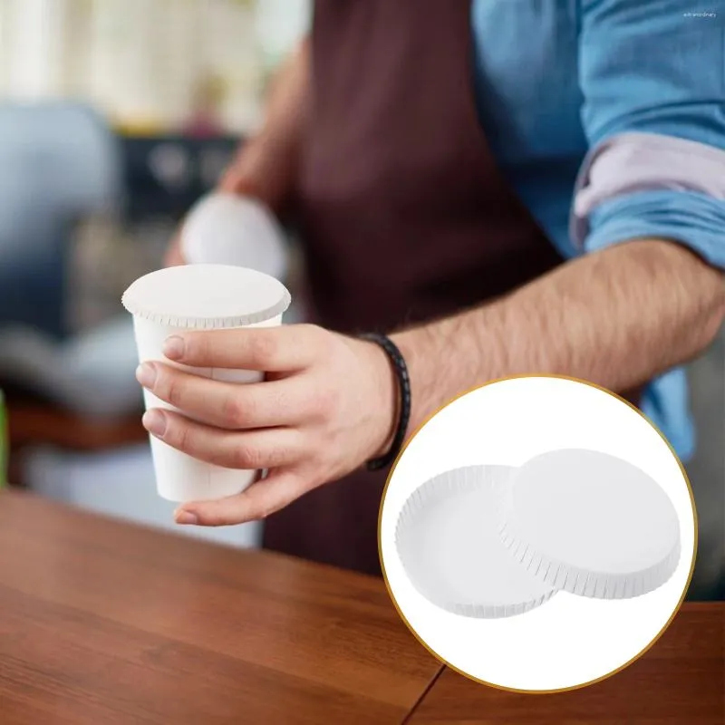 100 Pack White Disposable Paper Cups With Paper Lid For Coffee