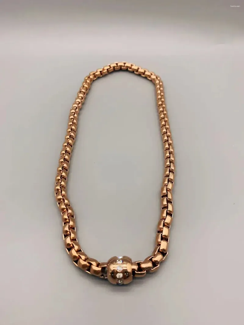 Kedjor Le Han smycken Rose Gold Plated Box Chain Halsband med kubisk zirkoniummagnetlås 8mm