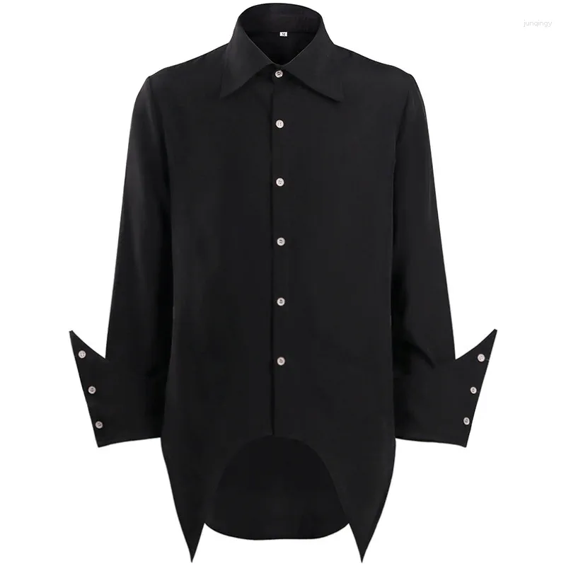 Men's Dress Shirts Men Audlt Renaissance Black Slim Costume Business Single Breasted Turn-down Collar Shirt Cosplay Pirate Vampire Top