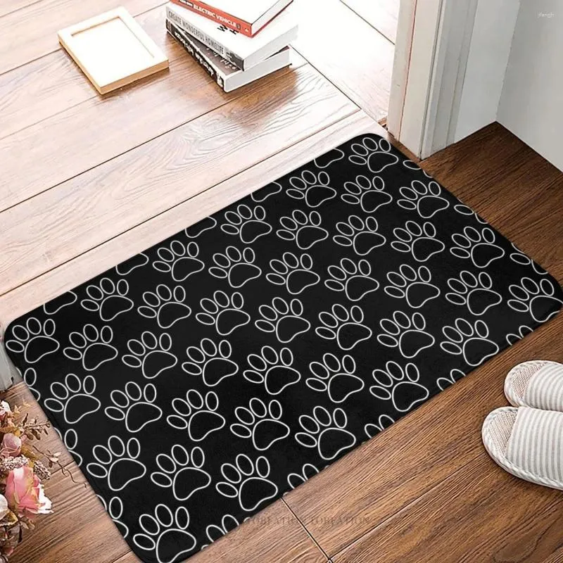 Carpets Bath Non-Slip Carpet White Dog In Black Background Flannel Mat Welcome Doormat Home Decoration Rug