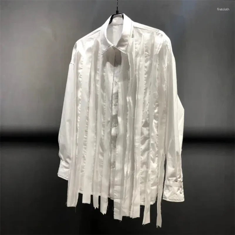 Women's Blouses Customized Tassels Bright Line Decoration Fashion White Shirt For Men Women Loose Lapel Long Sleeved Blouse Oversized Top