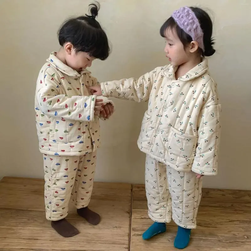 Conjuntos de roupas pijamas infantis inverno engrossado algodão puro bebê pelúcia conjunto de jaqueta de três camadas