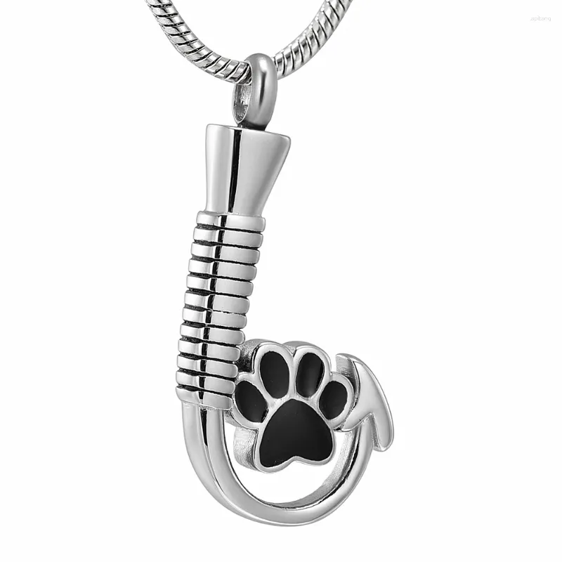Anhänger Halsketten IJD9926 Halten Sie schwarzen Hund Angelhaken Edelstahl Memorial Urne Halskette für Haustier Verlust Andenken Einäscherung mit Asche