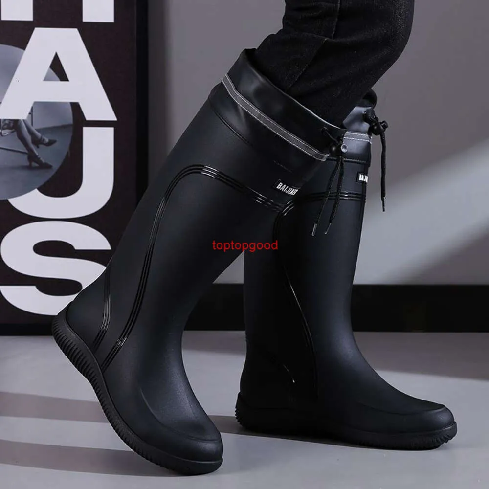 Mens Mid High Drum Lime Green Rain Boots Warm Anti Slip