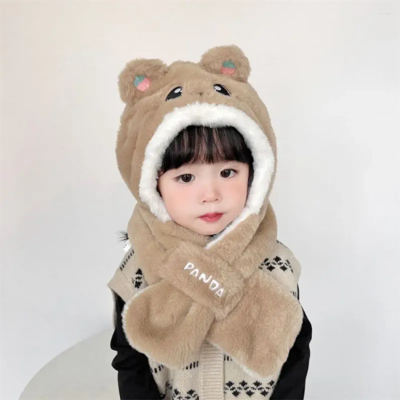 Bufandas 1pc lindo sombrero de dibujos animados para niños con bufanda otoño e invierno felpa cálida gorra de protección de oído