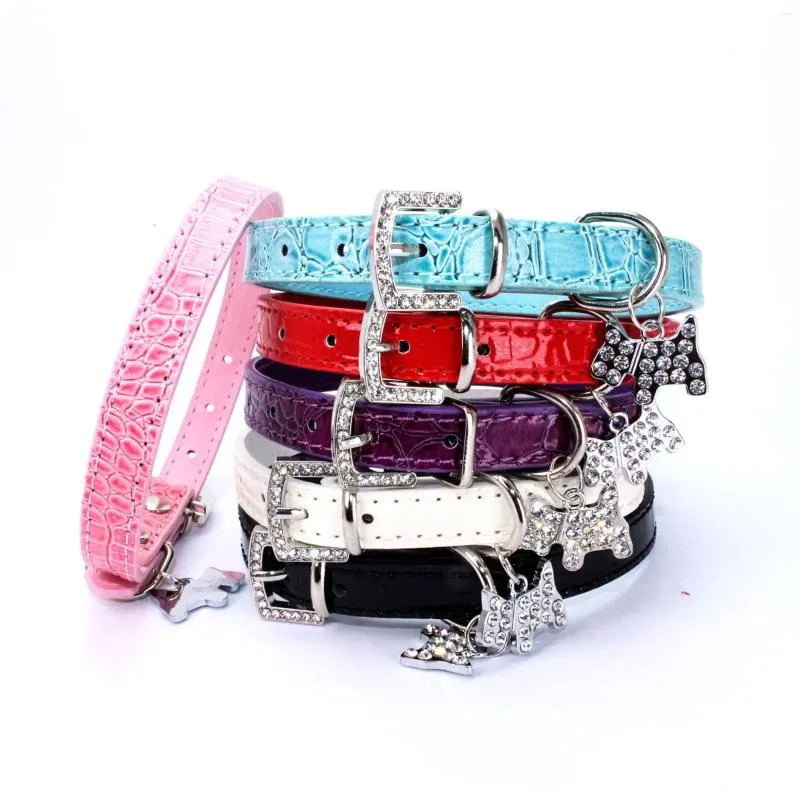 Dog Collars Small Durable Collar PU Leather Padded Pet With Puppy Pendant & Rhinestone Buckle For Medium Large Dogs Cats
