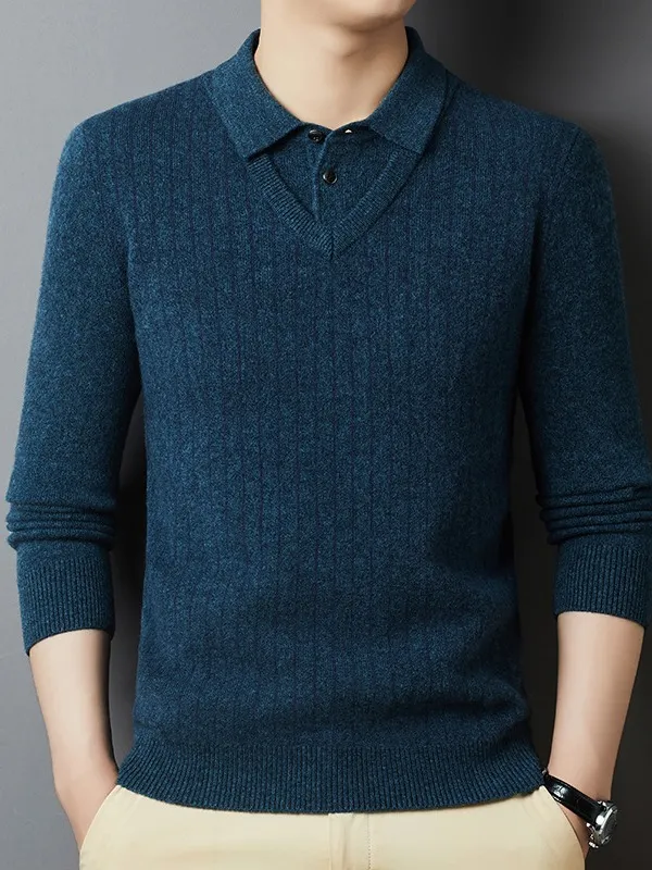 Premium Wool Blend Sweater for Men Winter Warm Polo Neck, Stylish Striped  Design, Thick Knit Pullover, Perfect for Mid-Age Young Adults