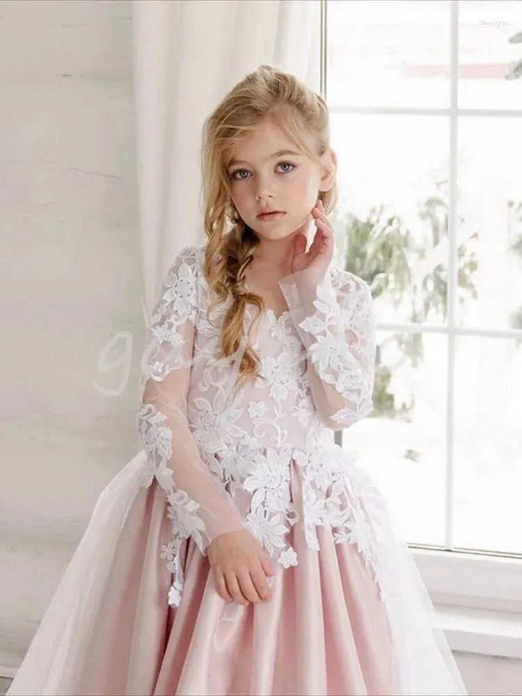 Vestidos De Menina Flor Vestido Rosa A Linha Pageant Tule Vestido