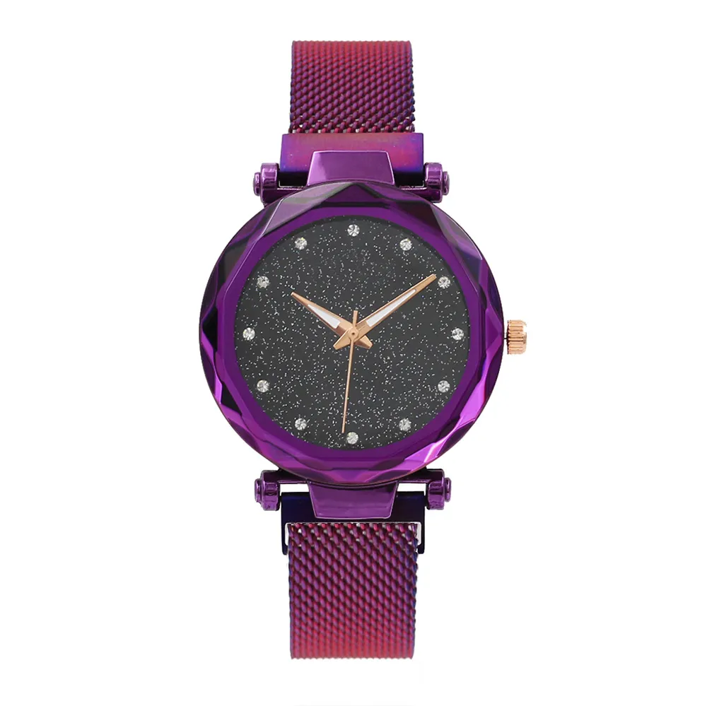 نساء جديدات STARRY SKY WASTER LUSTER MAGNECTION BOXLE MESH BAND QUARTZ WRISTWATCH FEMIMEN