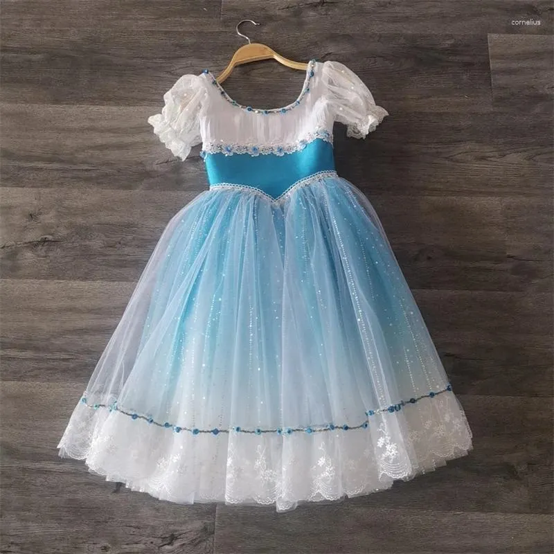 Stage Wear Élégant Haute Qualité Taille Personnalisée Couleur Enfants Filles Femmes Adulte Performance Bleu Longue Robe Tutu De Ballet Romantique