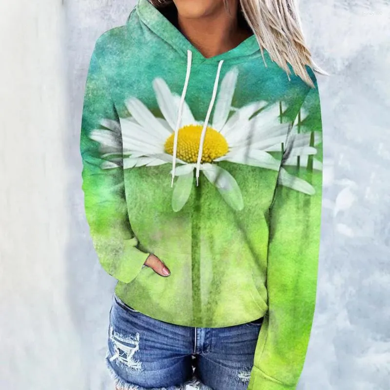 Women's Hoodies 2023 Autumn/winter Flower Scenery Hoodie Coat Female 3D Printed Loose Long-sleeved