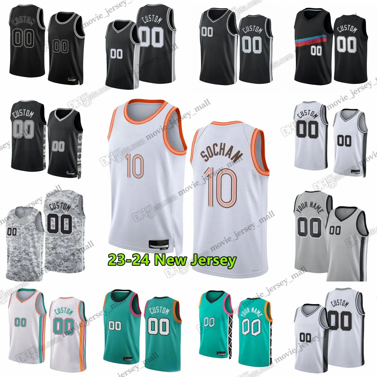 Victor Wembanyama 2023-24 Nuevas camisetas de baloncesto Keldon Johnson Doug McDermott Sandro Mamukelashvili Dominick Barlow Charles Bediako Sir'Jabari Rice Cissoko