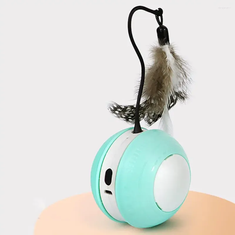 Brinquedos de gato Pet bola de movimento automático com acessórios de penas USB recarregável som luminoso para gatos internos