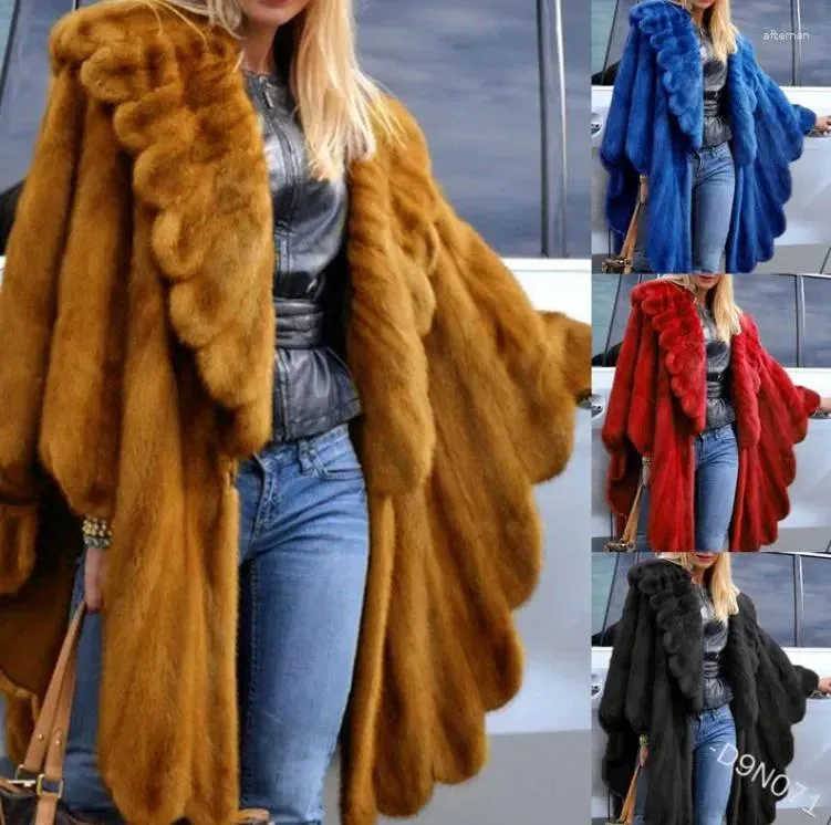 Manteau de fourrure pour femmes, moyen Long, artificiel, à la mode, vêtements d'extérieur d'hiver