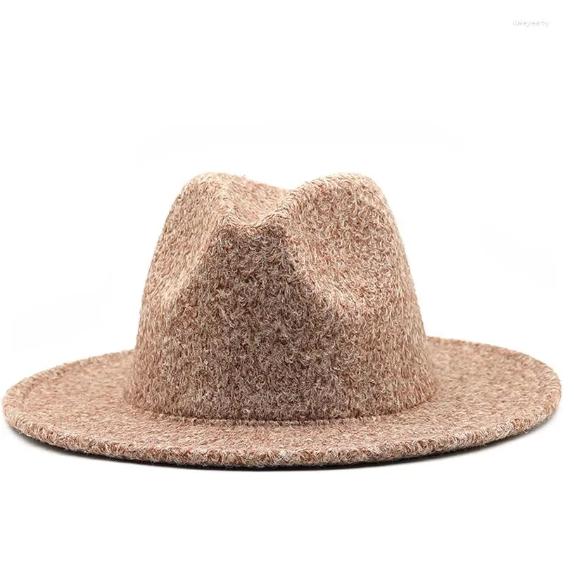 Berets Ampla Brim Lã Fedora Chapéu Homens Preto Branco Ocidental Inverno Clássico Cowboy Panamá Casamento Jazz Chapéus Para Mulheres