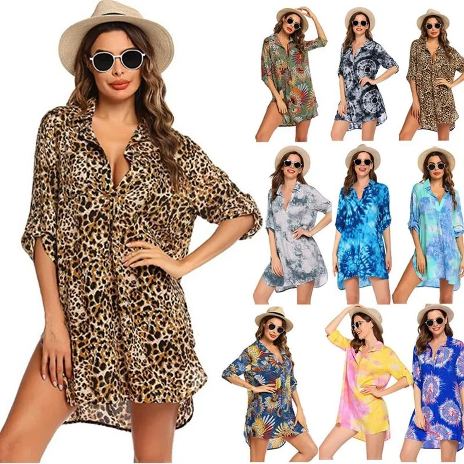 Holiday Beach Dress S-3XL Plus Size Dress for Women Swimsuit Cover Up Shirt Bikini Beachwear Bathing Suit Dress Robes2754